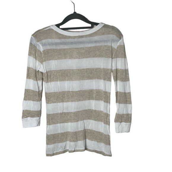 Adriano Goldschmeid‎ ¾ Sleeve Striped Knit Top Popover Brown White Med - Picture 6 of 9